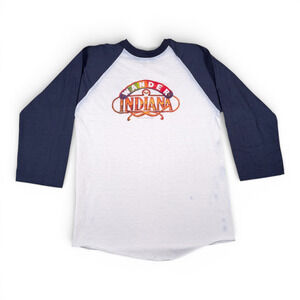 Vintage Wander Indiana Shirt Adult SMALL White Blue Raglan Destination USA 80s